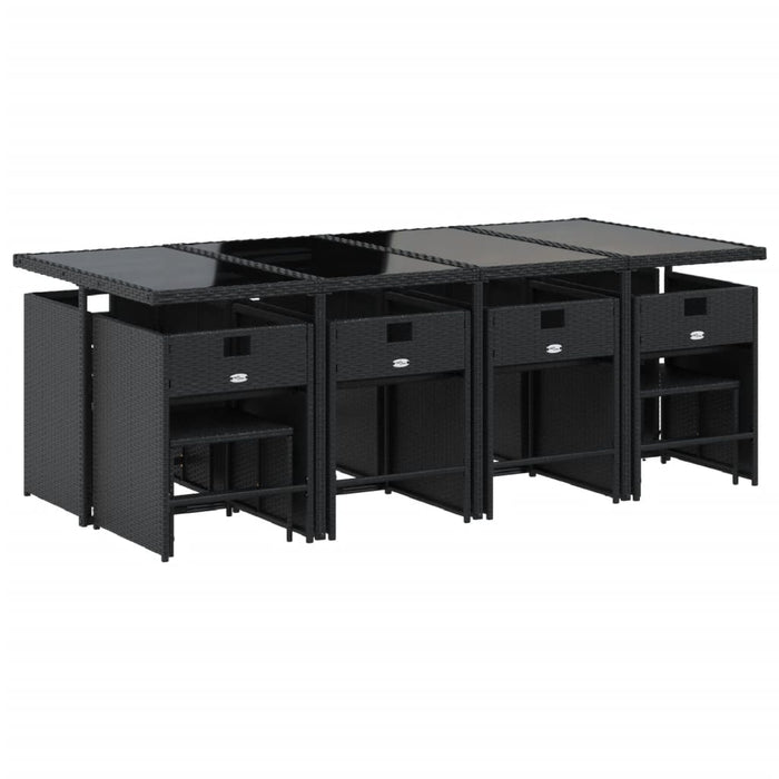 Set mobilier de grădină cu perne, 13 piese, negru, poliratan WALTI
