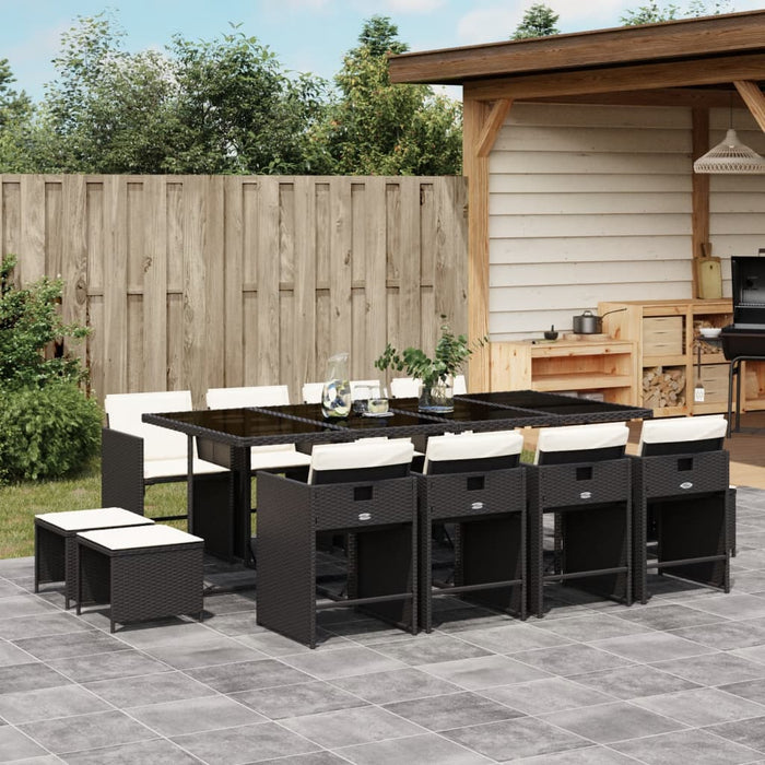 Set mobilier de grădină cu perne, 13 piese, negru, poliratan WALTI