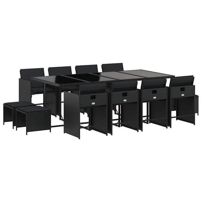 Set mobilier de grădină cu perne, 13 piese, negru, poliratan WALTI