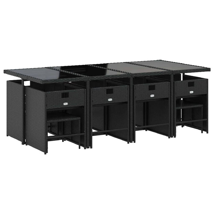 Set mobilier de grădină cu perne, 13 piese, negru, poliratan WALTI