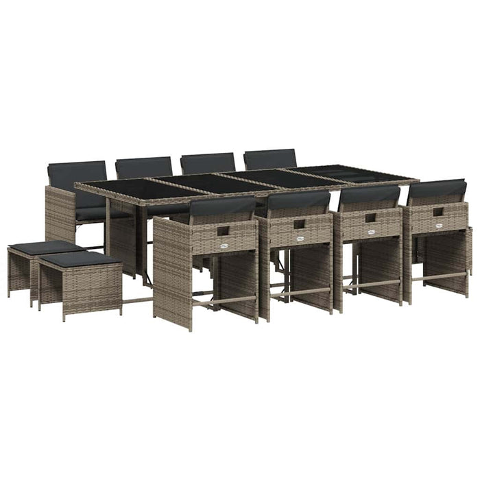 Set mobilier de grădină cu perne, 13 piese, gri, poliratan WALTI