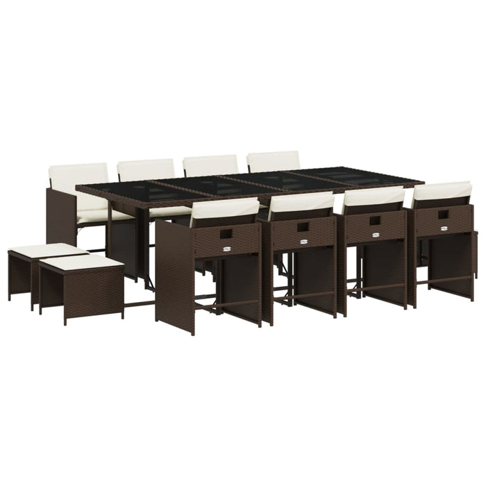 Set mobilier de grădină, 13 piese, maro, cu perne, poliratan WALTI