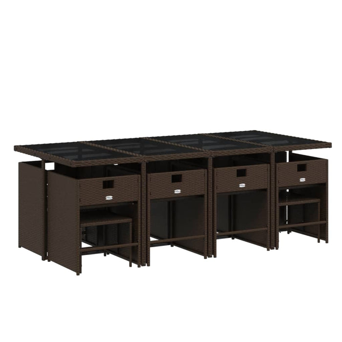 Set mobilier de grădină, 13 piese, maro, cu perne, poliratan WALTI