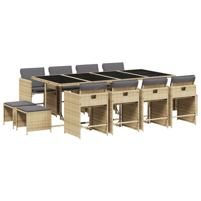 Set mobilier grădină cu perne, 13 piese, bej combinat poliratan - WALTI WALTI