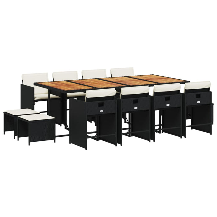 Set mobilier de grădină cu perne, 13 piese, negru, poliratan WALTI