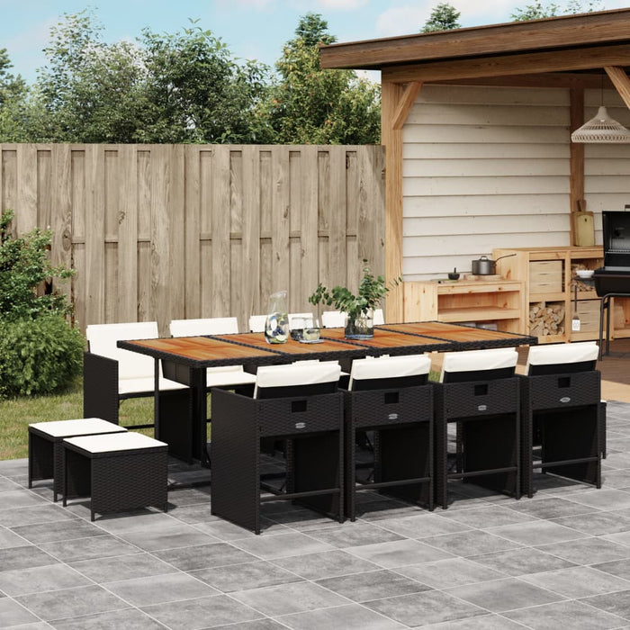 Set mobilier de grădină cu perne, 13 piese, negru, poliratan WALTI