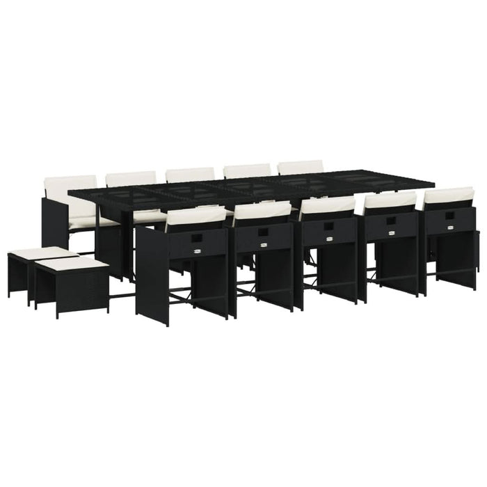 Set mobilier de grădină cu perne, 15 piese, negru, poliratan - WALTI WALTI