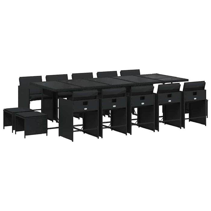 Set mobilier de grădină cu perne, 15 piese, negru, poliratan - WALTI WALTI