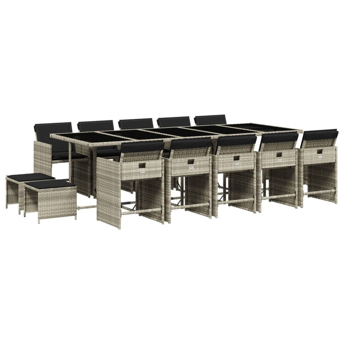 Set mobilier de grădină cu perne 15 piese gri deschis poliratan - WALTI WALTI