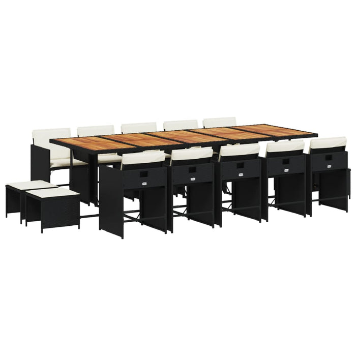 Set mobilier de grădină cu perne, 15 piese, negru, poliratan - WALTI WALTI