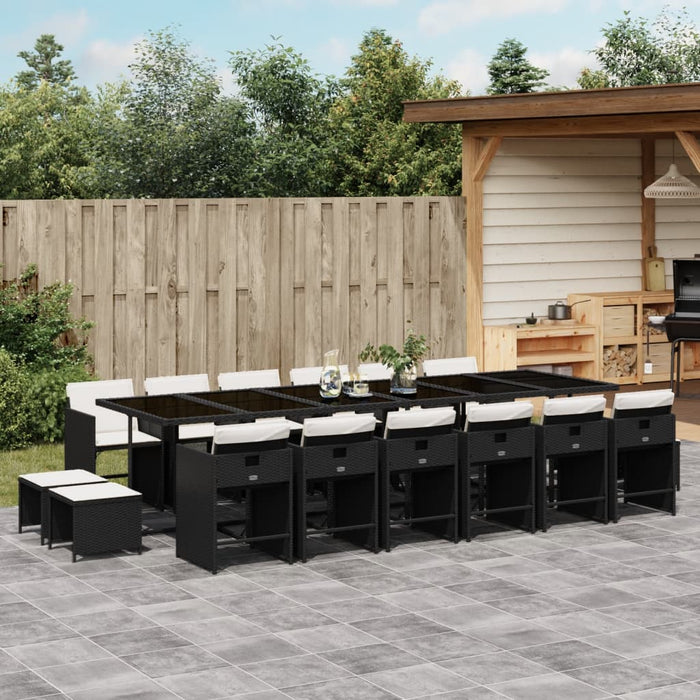 Set mobilier de grădină cu perne, 17 piese, negru, poliratan - WALTI WALTI