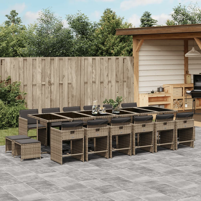 Set mobilier de grădină cu perne, 17 piese, gri, poliratan WALTI