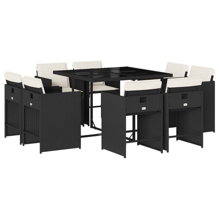 Set mobilier de grădină cu perne, 9 piese, negru, poliratan WALTI