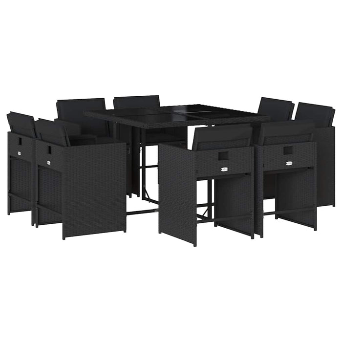 Set mobilier de grădină cu perne, 9 piese, negru, poliratan WALTI