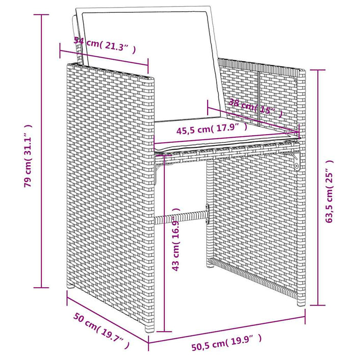 Set mobilier de grădină cu perne, 9 piese, negru, poliratan WALTI