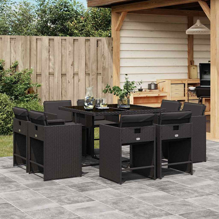 Set mobilier de grădină cu perne, 9 piese, negru, poliratan WALTI