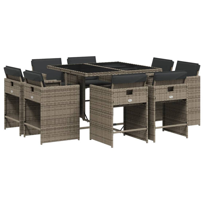 Set mobilier grădină cu perne, 9 piese, gri, poliratan WALTI
