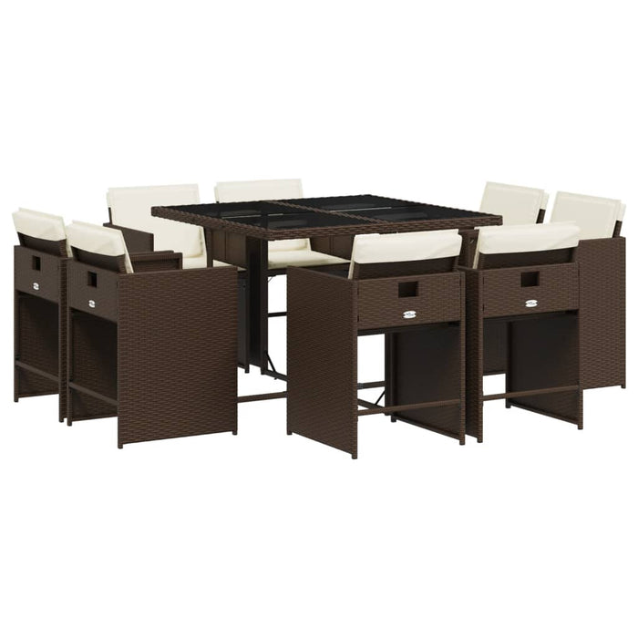 Set mobilier de grădină cu perne, 9 piese, maro, poliratan - WALTI WALTI