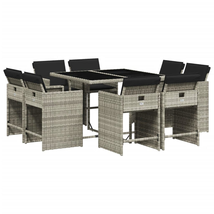 Set mobilier grădină cu perne, 9 piese, gri deschis, poliratan - WALTI WALTI