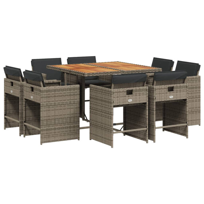Set mobilier grădină cu perne, 9 piese, gri, poliratan - WALTI WALTI
