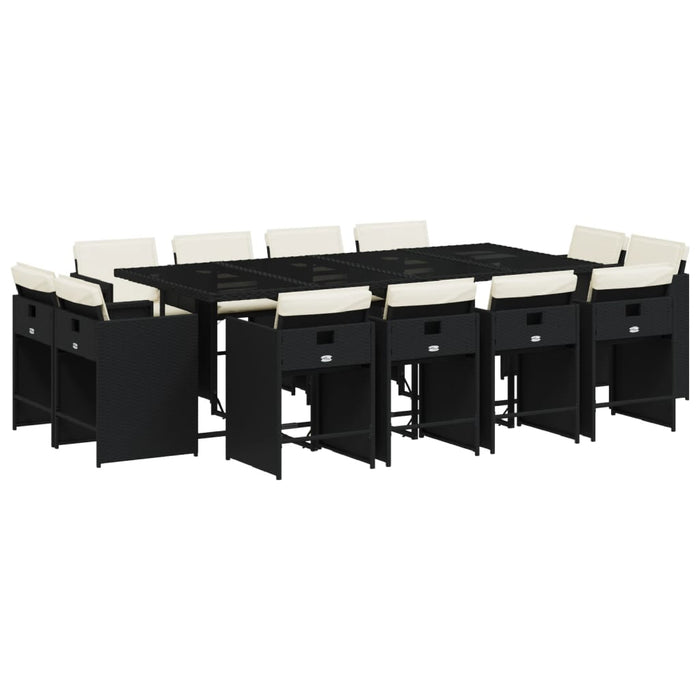 Set mobilier de grădină cu perne, 13 piese, negru, poliratan WALTI