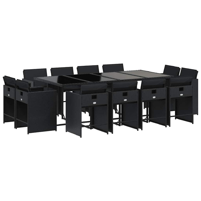 Set mobilier de grădină cu perne, 13 piese, negru, poliratan WALTI