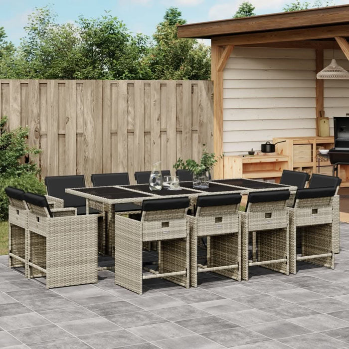 Set mobilier de grădină cu perne 13 piese gri deschis poliratan - WALTI WALTI