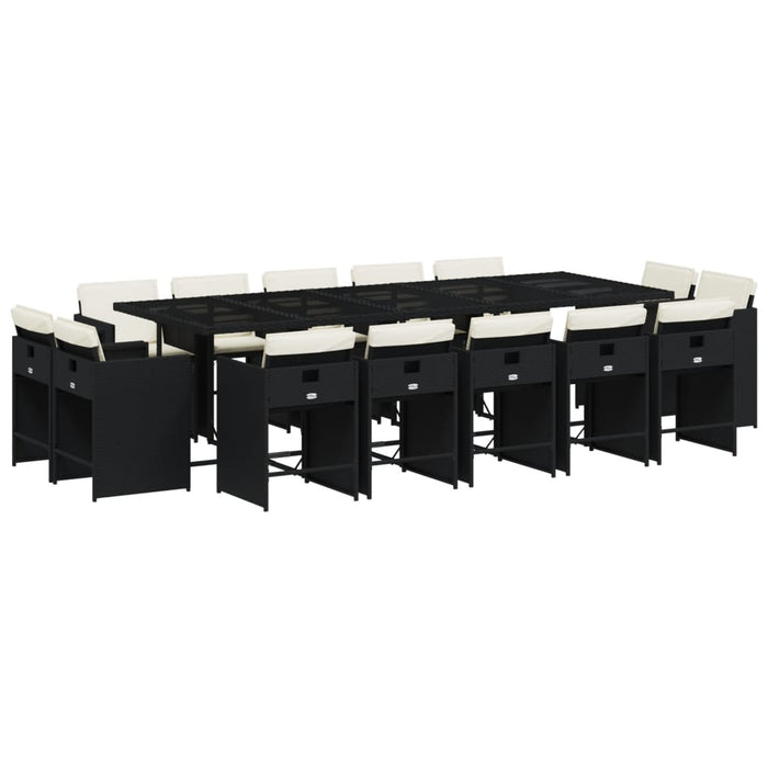 Set mobilier de grădină cu perne, 15 piese, negru, poliratan - WALTI WALTI