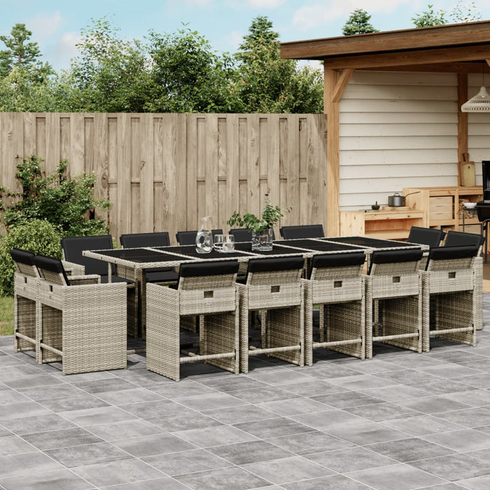 Set mobilier de grădină cu perne 15 piese gri deschis poliratan - WALTI WALTI