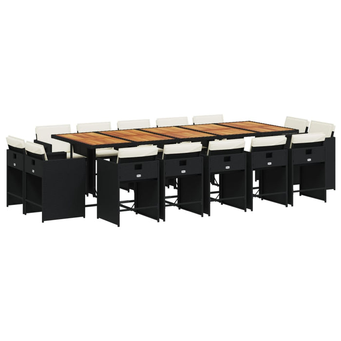 Set mobilier de grădină cu perne, 15 piese, negru, poliratan - WALTI WALTI