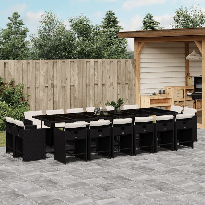 Set mobilier de grădină cu perne, 17 piese, negru, poliratan - WALTI WALTI