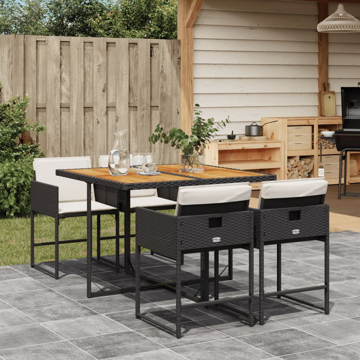 Set mobilier de grădină cu perne, 5 piese, negru, poliratan WALTI