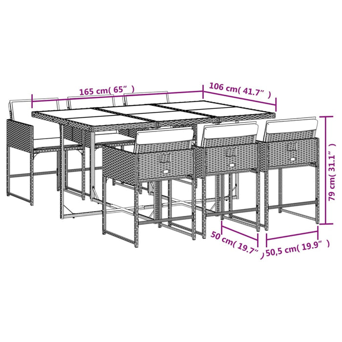 Set mobilier de grădină cu perne, 7 piese, maro, poliratan WALTI