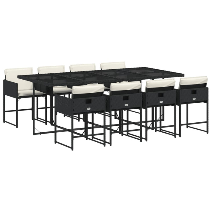 Set mobilier de grădină cu perne, 9 piese, negru, poliratan WALTI