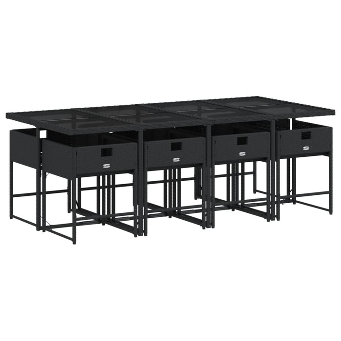 Set mobilier de grădină cu perne, 9 piese, negru, poliratan WALTI