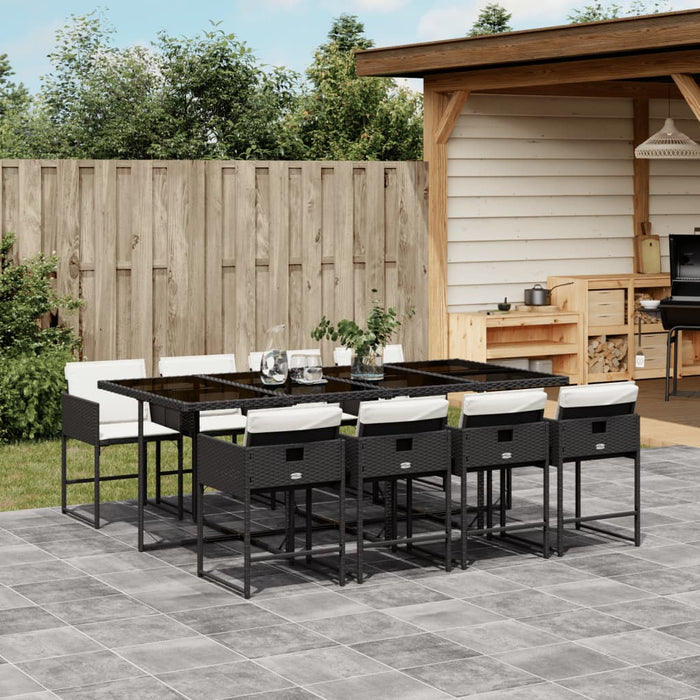 Set mobilier de grădină cu perne, 9 piese, negru, poliratan WALTI