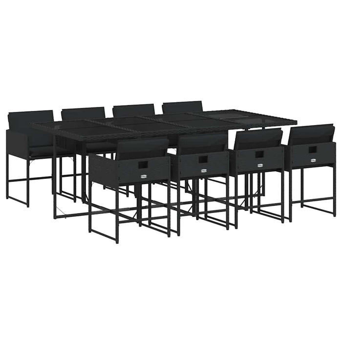 Set mobilier de grădină cu perne, 9 piese, negru, poliratan WALTI