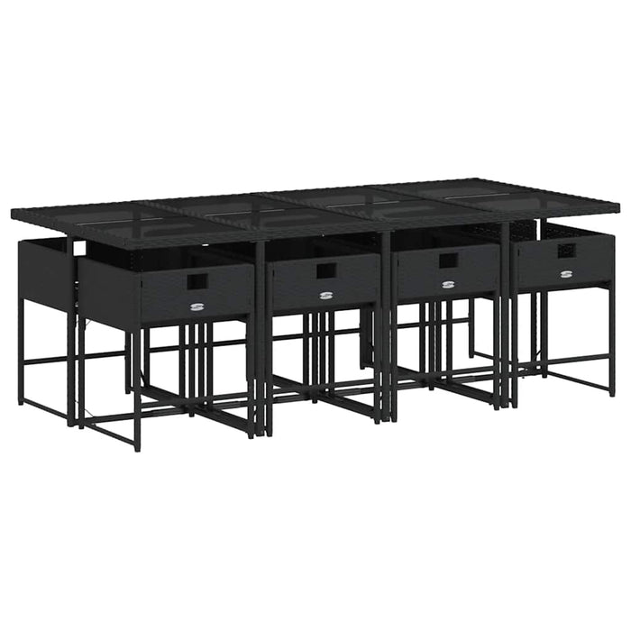 Set mobilier de grădină cu perne, 9 piese, negru, poliratan WALTI