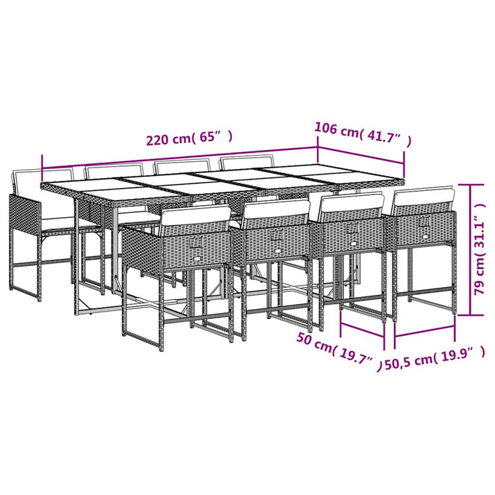 Set mobilier de grădină cu perne, 9 piese, negru, poliratan WALTI