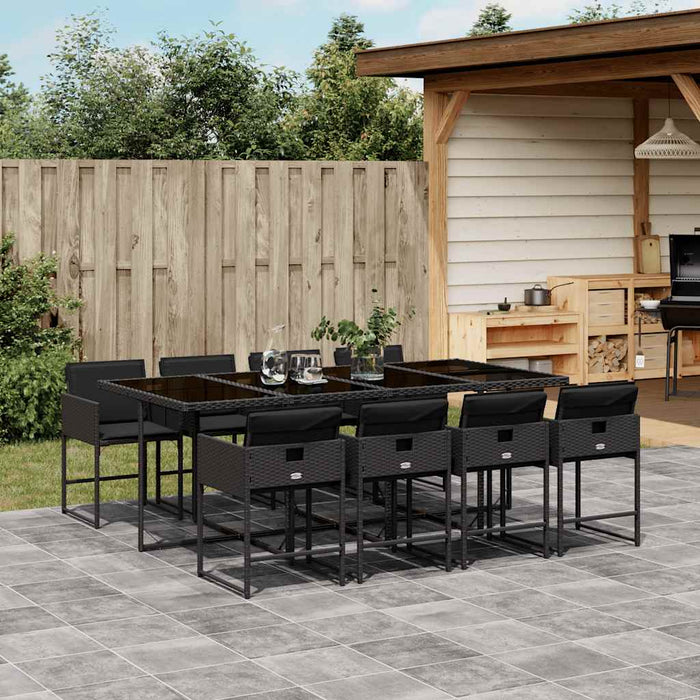 Set mobilier de grădină cu perne, 9 piese, negru, poliratan WALTI