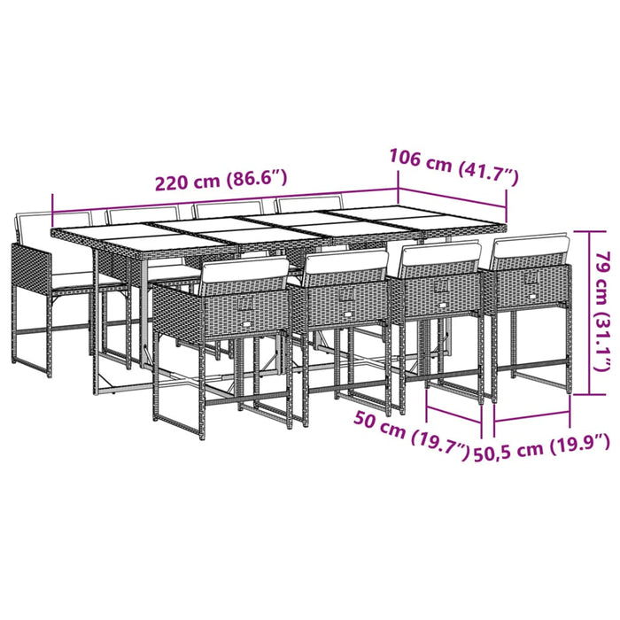 Set mobilier grădină cu perne, 9 piese, gri deschis, poliratan - WALTI WALTI