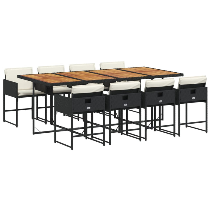 Set mobilier de grădină cu perne, 9 piese, negru, poliratan WALTI