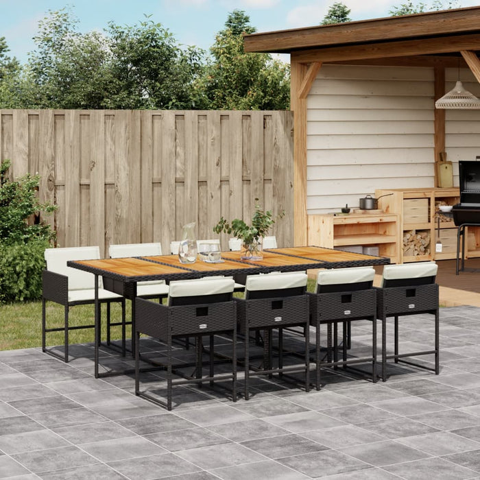 Set mobilier de grădină cu perne, 9 piese, negru, poliratan WALTI