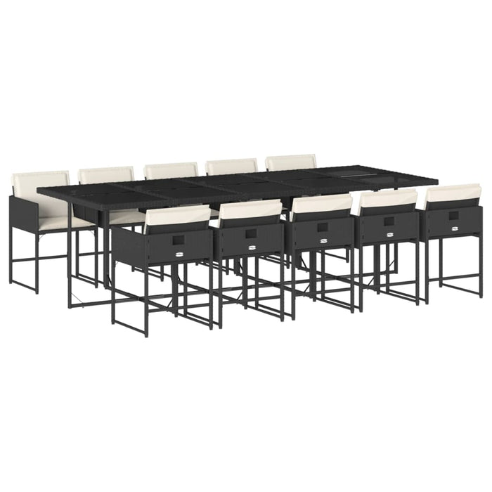 Set mobilier de exterior cu perne, 11 piese, negru, poliratan - WALTI WALTI