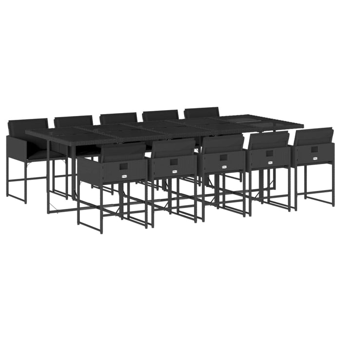 Set mobilier de exterior cu perne, 11 piese, negru, poliratan - WALTI WALTI
