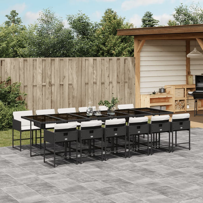 Set mobilier de grădină cu perne, 13 piese, negru, poliratan - WALTI WALTI