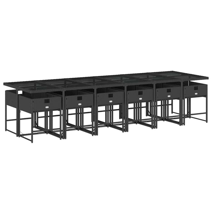 Set mobilier de grădină cu perne, 13 piese, negru, poliratan WALTI