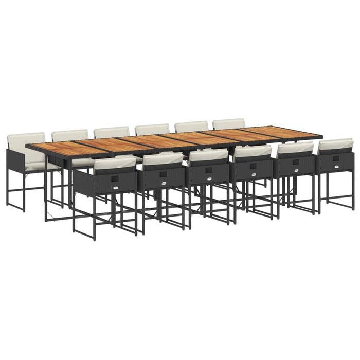Set mobilier de grădină cu perne, 13 piese, negru, poliratan WALTI