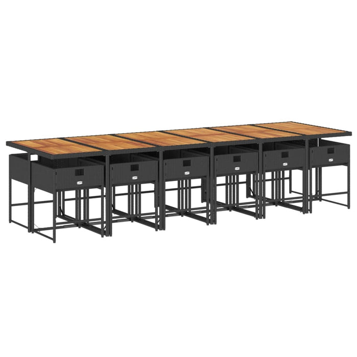 Set mobilier de grădină cu perne, 13 piese, negru, poliratan WALTI