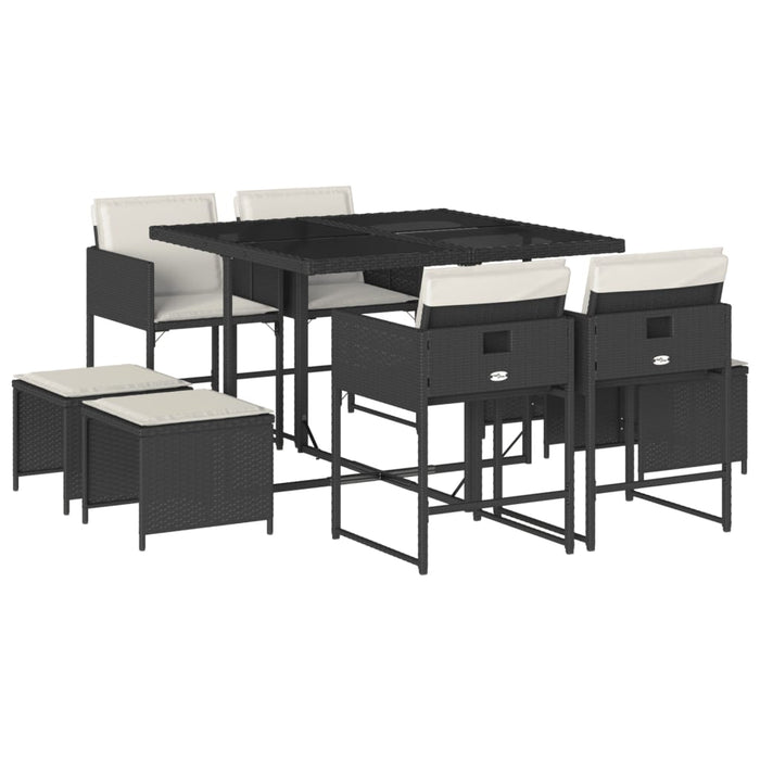 Set mobilier de grădină cu perne, 9 piese, negru, poliratan - WALTI WALTI